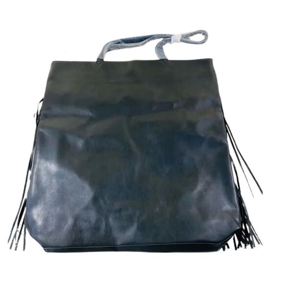 Victoria’s Secret Black Faux Leather Fringe Tote - Picture 5 of 8